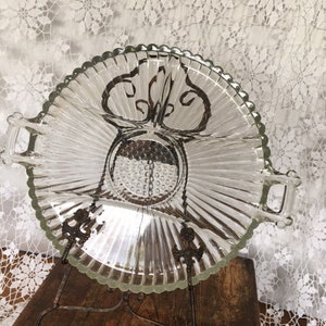 Mid Century Cut Glass Appetizer Tray with Handles