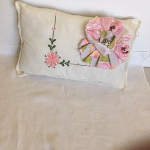 Vintage Embroidered Linen Pillow