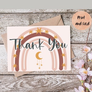 Boho Rainbow Thank You Printable Card and PNG Digital Design for Greeting Cards, Wall Art, or other printable Gifts