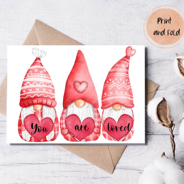Gnomes You Are Loved Anniversary PRINTABLE Greeting Card, LOVE Get Well, Thinking of You, Encouragement, Engagement, Valentine's Day Card