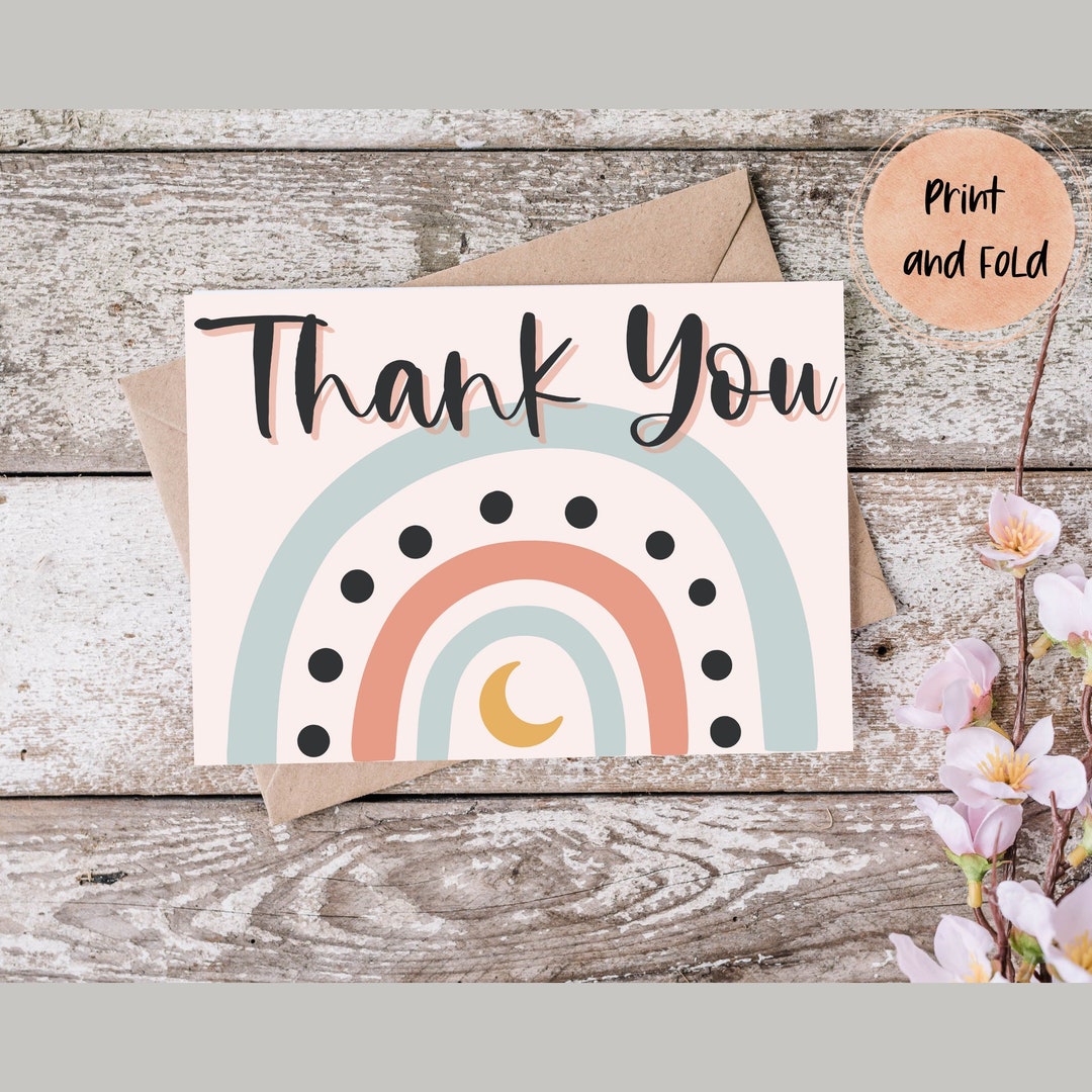 Boho Rainbow Thank You Printable Card and PNG Digital Design for ...