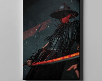 Cyber Samurai Warrior Poster, Japanese Art, Futuristic Japan Decor (Canvas Print)