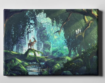 Princess Mononoke Forest Canvas Print, Studio Ghibli Inspired Wall Art