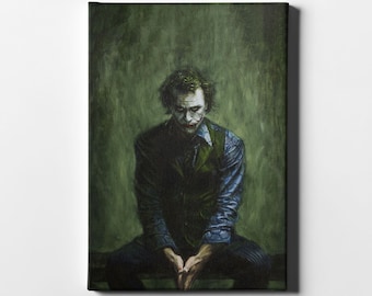 Heath Ledger Joker Canvas Art – Dark Knight Inspired Gothic Portrait Print, Cinematic Wall Decor