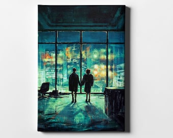 Lienzo impreso con la película El club de la lucha / Arte mural de paisaje urbano (listo para colgar)