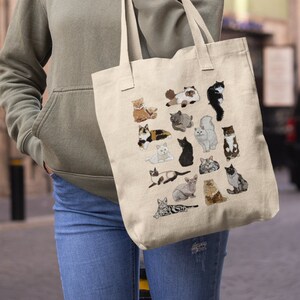 Hand Drawn Cats Canvas Tote bag | Presents for cat lovers | Cat Mom Reusable Grocery Bags | Eco Friendly Cat Digital Art Bag | Cute Cat Tote