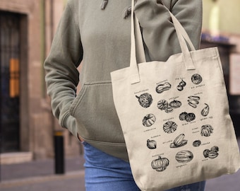 Squash Tote Bag | Hand Drawn Pumpkins Canvas Tote Bag | Fall Totes | Reusable Grocery Bags | Fall Tote Bag | Fall Gift Ideas | Summer Squash