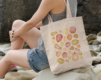 Pumpkin Tote Bag | Hand Drawn Pumpkins Canvas Tote Bag | Fall Totes | Reusable Grocery Bags | Squash Tote Bag | Fall Gift Ideas | Squash