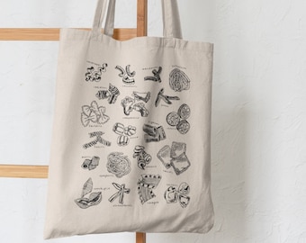 Noodles Hand Drawn Canvas Tote | Reusable & Eco-Friendly Shopping Bag | Unique Pasta Gift | Bag for Pasta Lovers  | Reusable Grocery Bag