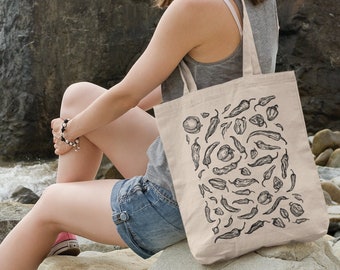 Hand Drawn Hot Pepper Canvas Tote | Reusable & Eco-Friendly | Unique Hot Pepper Gift | Bag for Pepper Lovers  | Reusable Grocery Bags
