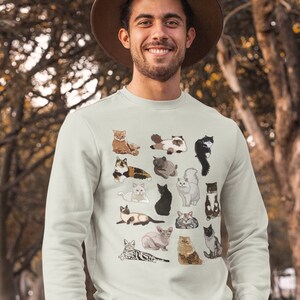Hand Drawn Cats Unisex Premium Crewneck Sweatshirt | Cat Crew Gifts for Cat People | Kitty Crew Sweatshirt | Cat Collage Artwork | All Cats