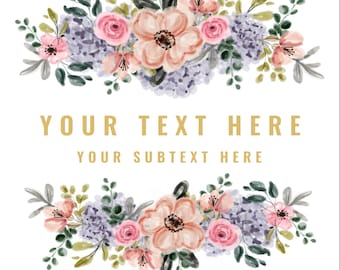 Hand Drawn Floral Customizable Digital Download Logo| Flower Watercolor Brand Templates for Boho Branding | Editable Logo Files
