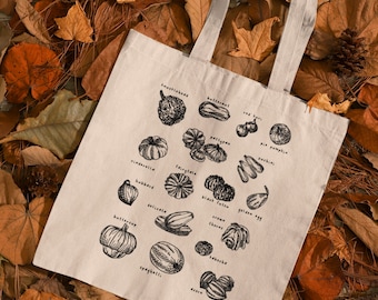 Squash Tote Bag | Hand Drawn Pumpkin Canvas Tote Bag | Fall Totes | Reusable Grocery Bags | Squash Tote Bag | Fall Gift Ideas | Squash