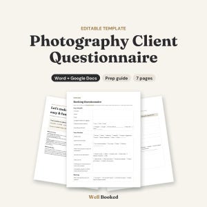 Photography Client Questionnaire & Session Prep Guide, Editable Photographer Forms