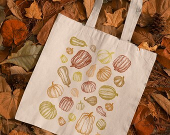 Pumpkin tote bag | Hand Drawn Pumpkins Canvas Tote Bag | Fall Totes | Reusable Grocery Bags | Squash Tote Bag | Fall Gift Ideas | Squash