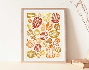 12"x18" Hand-Drawn Pumpkin Digital Print | Download & Print at Home | Autumn and Halloween Decor