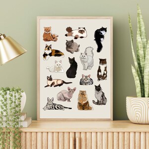 8x10 Hand Drawn Cat Digital Print Download | Kitty Wall Art Gifts for Cat Lovers | Feline Artwork Bohemian Cat Decor | Cat Mom Gift Ideas