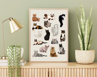 8x10 Hand Drawn Cat Digital Print Download | Kitty Wall Art Gifts for Cat Lovers | Feline Artwork Bohemian Cat Decor | Cat Mom Gift Ideas