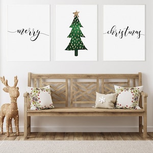 Gallery Set Of 3 Christmas Prints, Xmas Printable Home Decor, Merry Christmas Sign, Christmas Decorations, Christmas Tree Wall Art Print