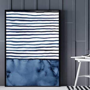 Dark Navy Blue Abstract Printable Wall Art, Bathroom Wall Decor, Large ...