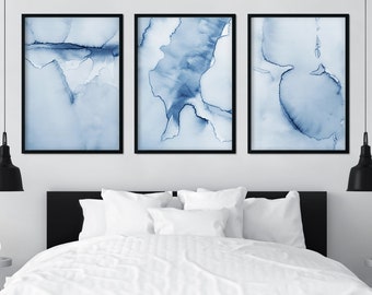 Set Of 3 Prints ~ Blue Watercolor Painting ~ Abstract Printable Wall Art ~ Minimalist Print ~ Large Light Blue Posters ~ Modern Home Decor