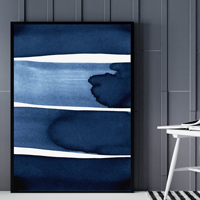 Navy Blue Abstract Printable Wall Art Print Indigo Brush - Etsy