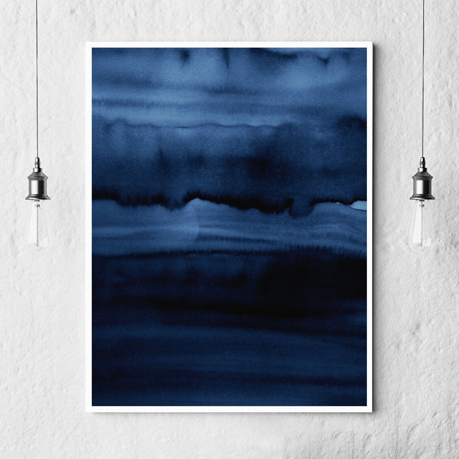 Blue Abstract Watercolor Painting Set of 3 Prints Indigo Etsy