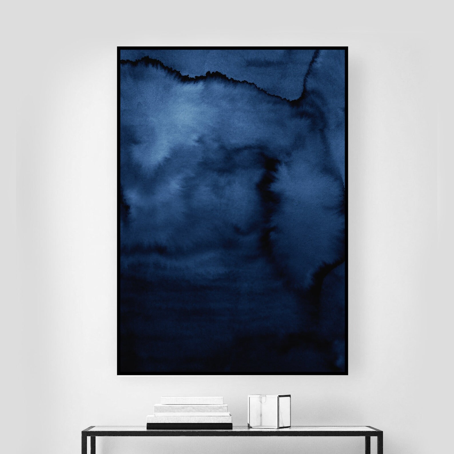 Blue Abstract Watercolor Painting Set of 3 Prints Indigo Etsy