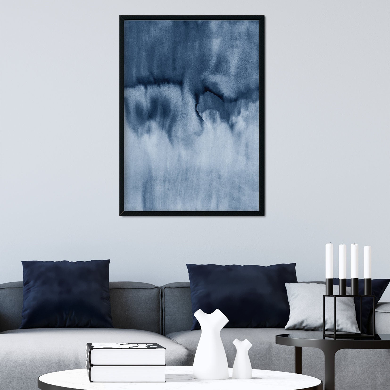 Navy Blue Abstract Printable Wall Art Print Indigo - Etsy