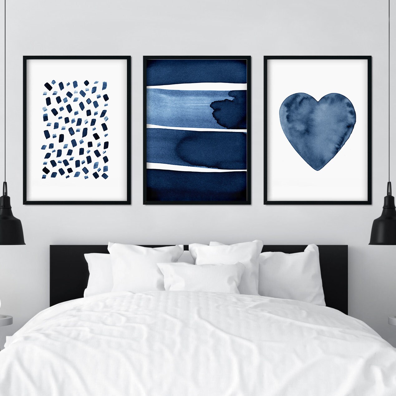 Navy Blue Abstract Printable Wall Art Print Indigo Brush Strokes ...