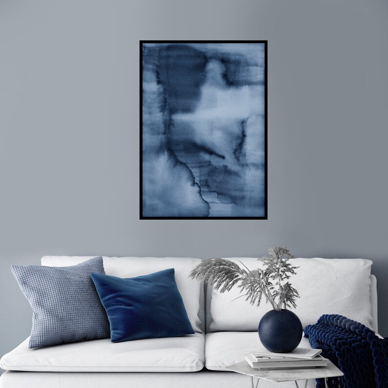 Navy Blue Abstract Printable Wall Art Print Indigo - Etsy