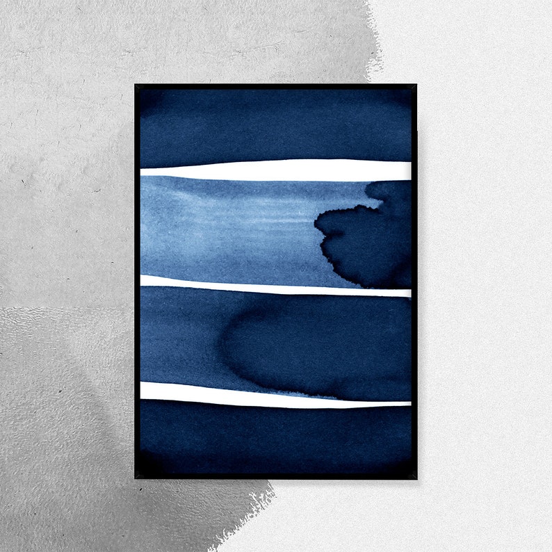 Navy Blue Abstract Printable Wall Art Print Indigo Brush - Etsy