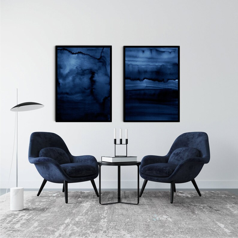 Dark Navy Blue Abstract Printable Wall Art Print, Brush Strokes ...