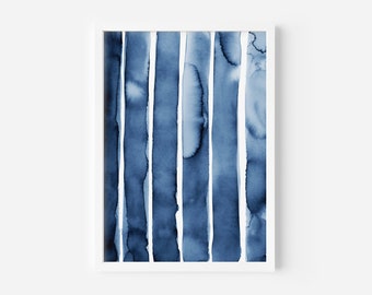 Blue Abstract Art Print, Printable Wall Art, Watercolor Painting Abstract, Vertical Indigo Brush Strokes, Stripes Artwork, Boho Wall Decor