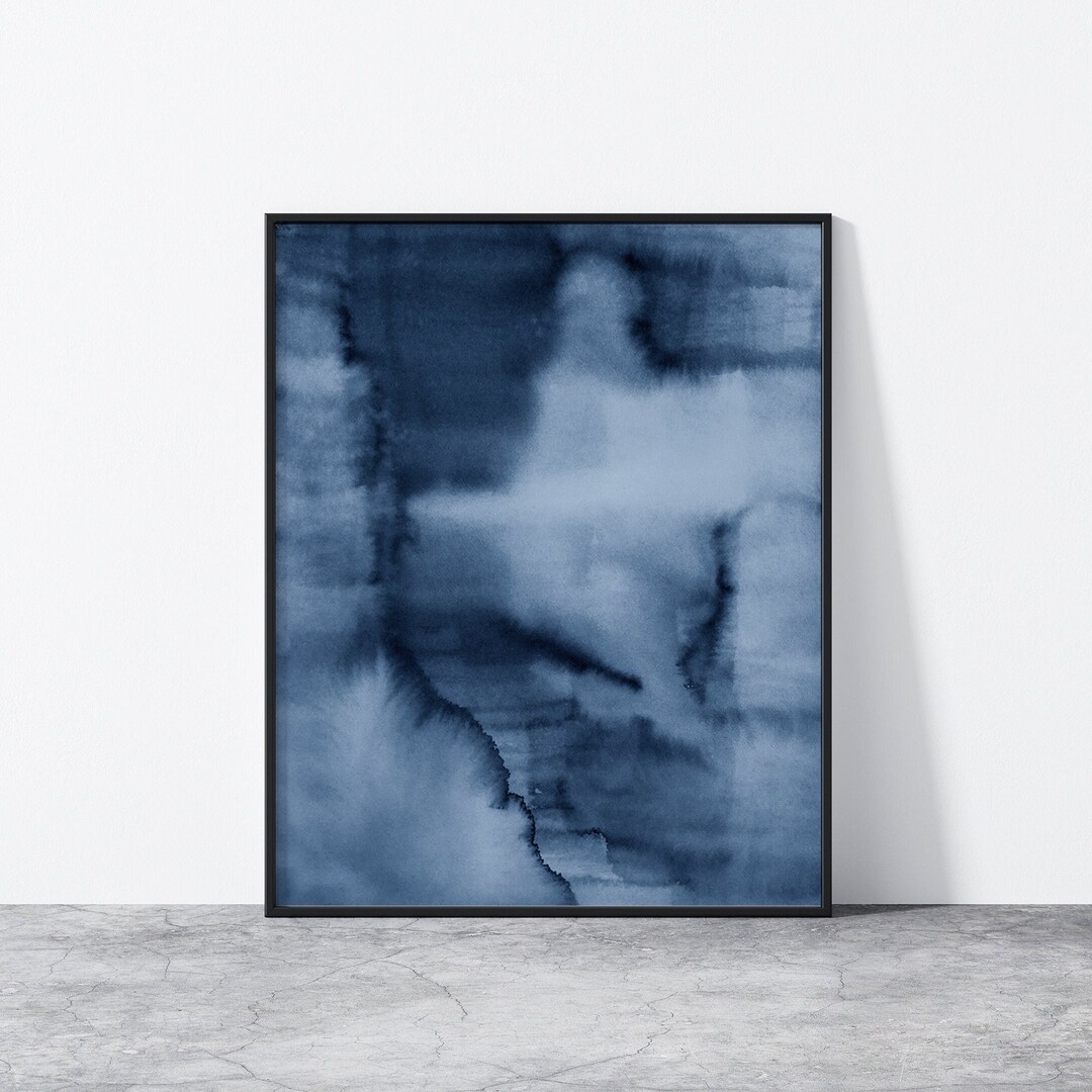 Navy Blue Abstract Printable Wall Art Print Indigo Watercolor Art ...