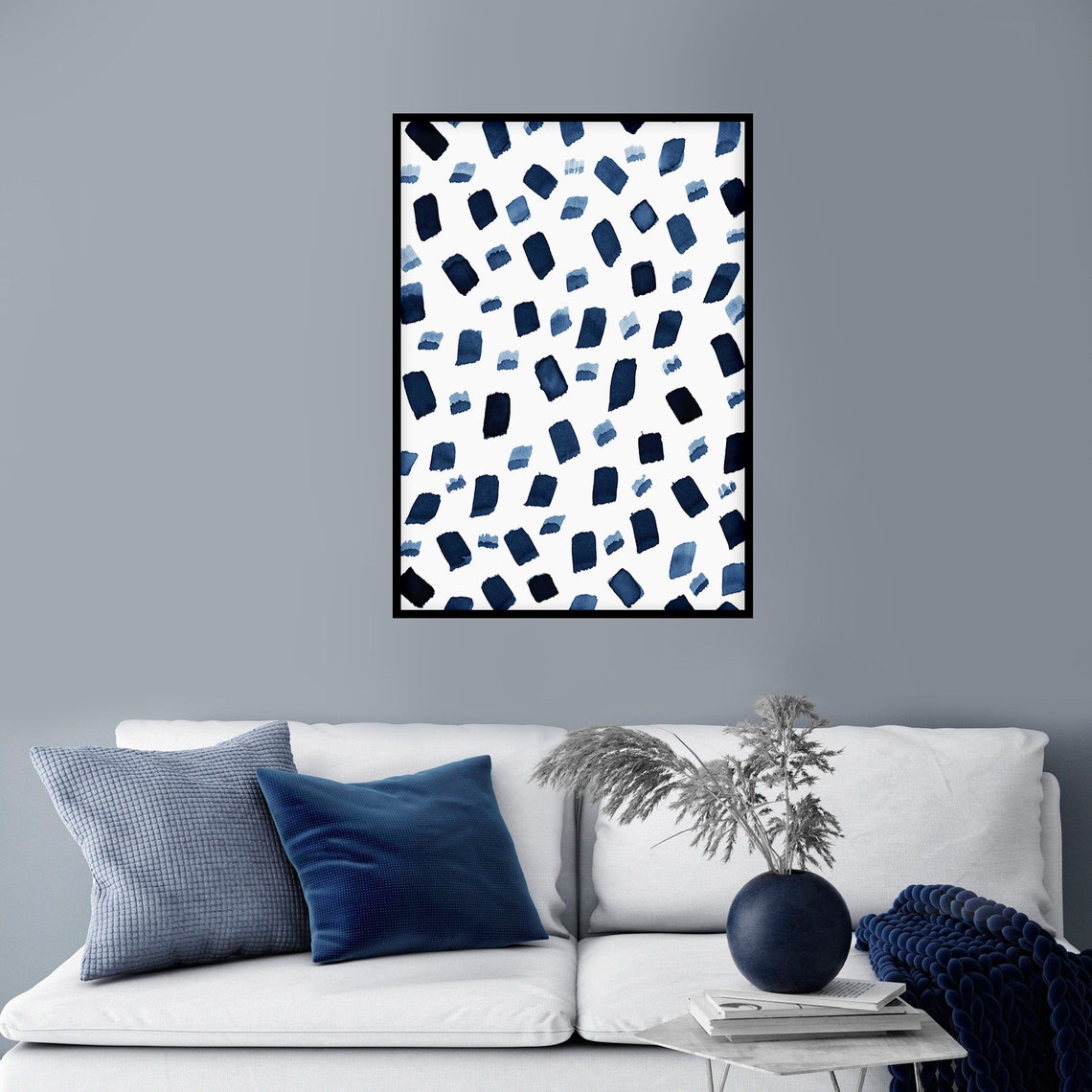 Navy Blue Abstract Printable Wall Art Watercolor Brush - Etsy