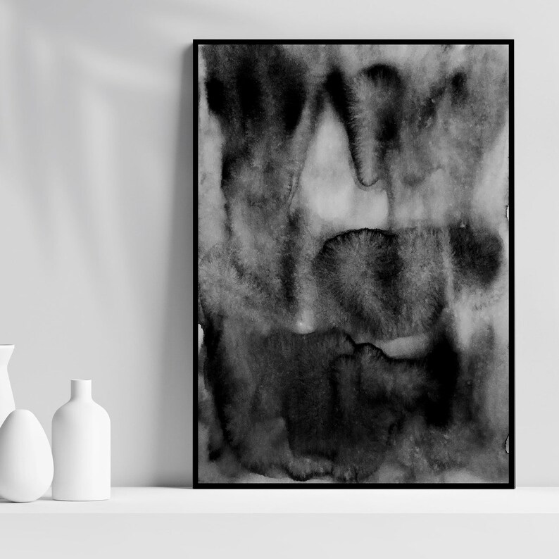 Modern Abstract Black and White Art Print, Abstract Watercolor Painting