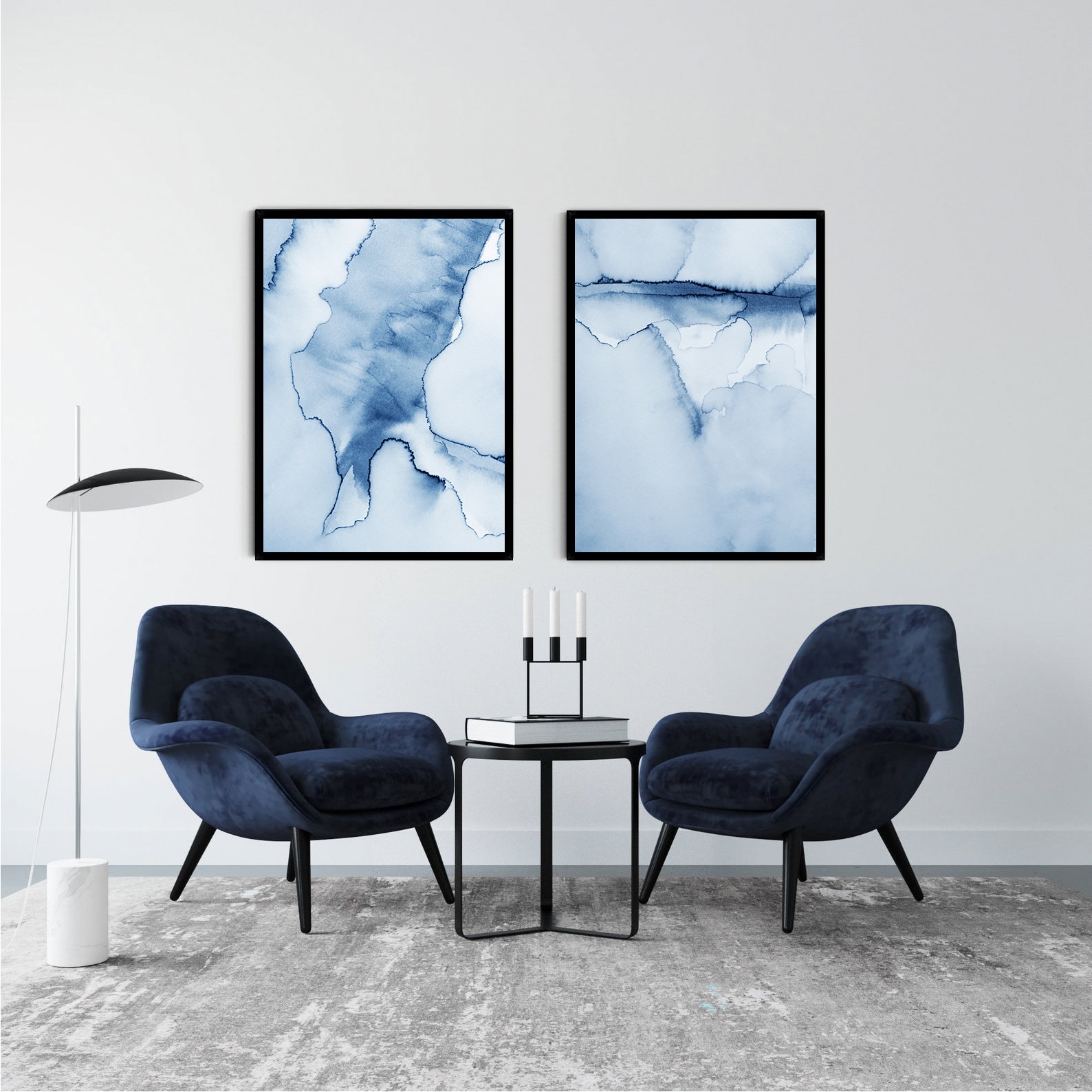 Light Blue Wall Art Print, Printable Watercolor Wall Art, Large