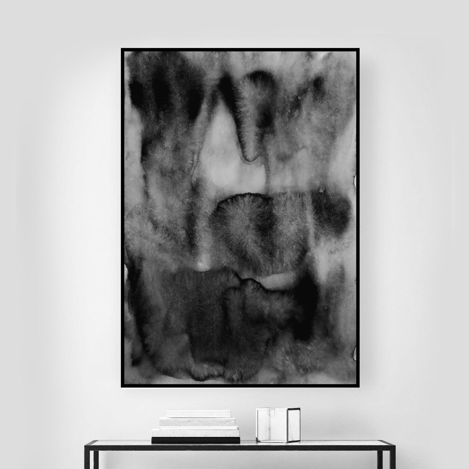 Modern Abstract Black and White Art Print, Abstract Watercolor Painting