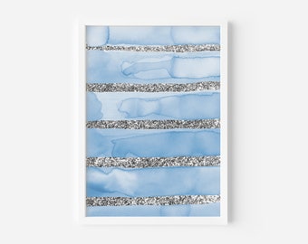 Light Blue Watercolor Print, Printable Wall Art, Abstract Stripe Art, Brush Strokes Print, Blue Aesthetic Prints, Digital Download, Blue Art