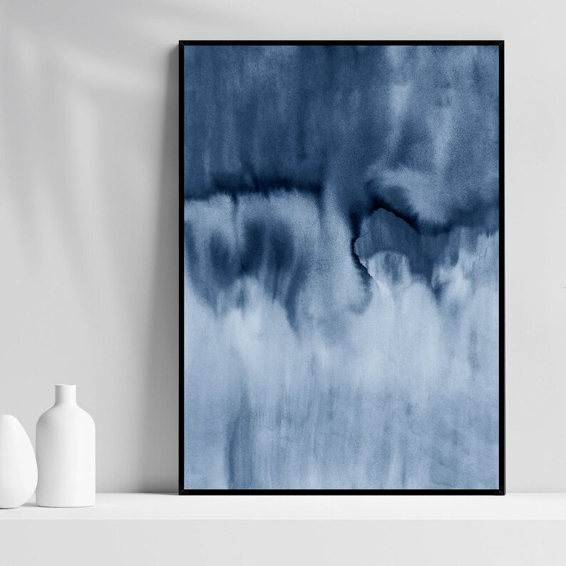 Navy Blue Abstract Printable Wall Art Print Indigo - Etsy