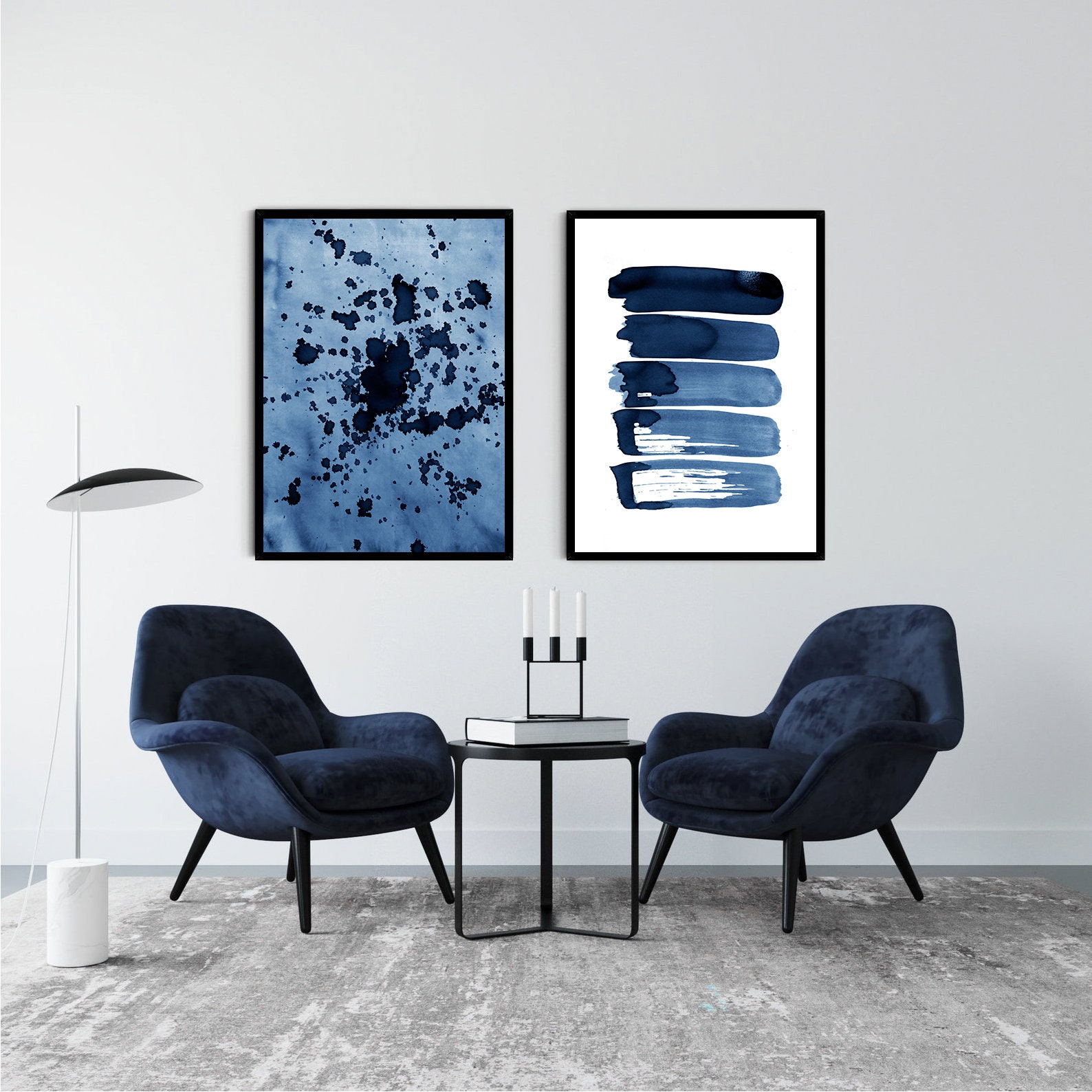 Navy Blue Abstract Printable Wall Art Print Indigo Watercolor Art ...