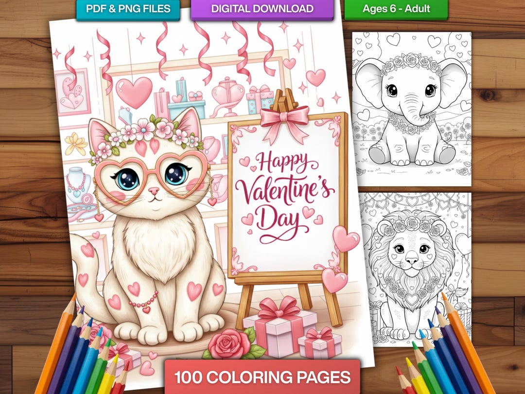 Valentine Animals Coloring Book | 100 Pages for Kids and Adults (PDF ...