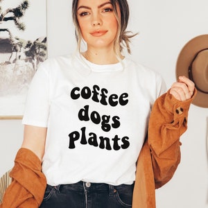 Coffee Dogs Plants SVG PNG | Coffee Mug Funny | Coffee Lover SVG | Retro Groovy Font | Trendy Tote Bag Cricut | Dog Plant Mom Design