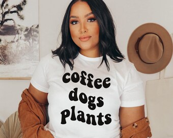 Coffee Dogs Plants SVG PNG | Coffee Mug Funny | Coffee Lover SVG | Retro Groovy Font | Trendy Tote Bag Cricut | Dog Plant Mom Design