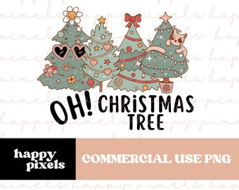 OH! Kerstboom PNG | Leuke Smiley kerstbomen | Retro Groovy Vakantie Katten