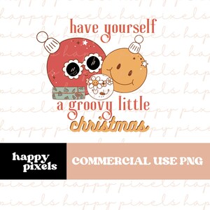 Have Yourself a Groovy Little Christmas Groovy PNG | Bunte Retro Ornamente | Smiley Gänseblümchen | Sublimation | DTF | Transfer-Designs