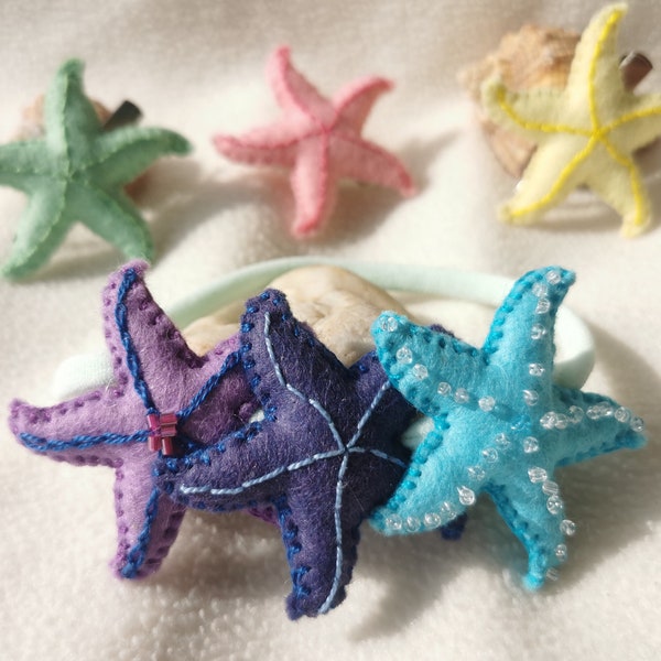 Starfish Felt Hairclip, Wool Felt Starfish Headband. Accessoire de cheveux de plage. Starfish Bébé ou filles Bandeau. Accessoires pour cheveux