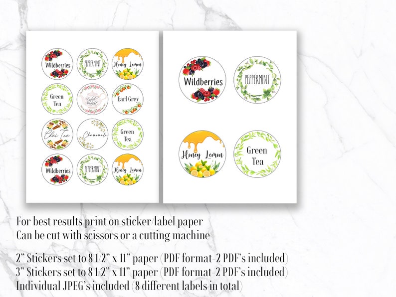 Tea Sticker Label Tea Labels/ DIY/ Printable Sticker Sheets-pdf JPEG Files - Etsy