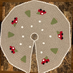 Handmade Doily - Holiday Tree Skirt - Red Truck